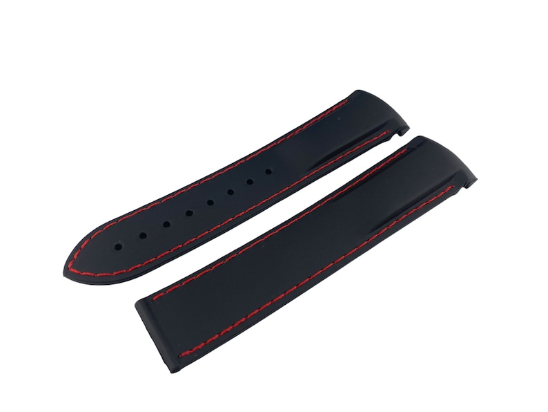 20mm 22mm Black/Red Rubber Silicone Strap Band fits OMG SeaMaster PlanetOcean Watches Deployment Clasp/Buckle All Colours + Pind/Tool Strap Only