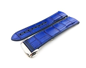 20 mm blauwe leren/rubberen siliconen band past op OMG SeaMaster PlanetOcean Watches sluiting/gesp + pin/gereedschap