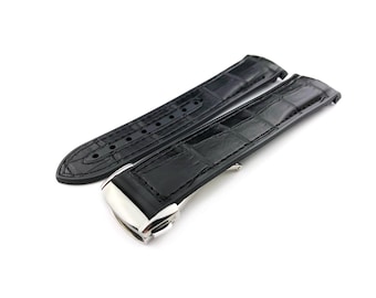 20mm 22mm Black Leather/Rubber Silicone Strap Band fits OMG SeaMaster PlanetOcean Watches Deployment Clasp/Buckle + Pind/Tool