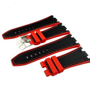 28mm Black-Red Rubber Silicone Strap Band fit AP Royal Oak Offshore BUCKLE