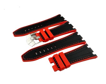 28mm Black-Red Rubber Silicone Strap Band fit AP Royal Oak Offshore BUCKLE