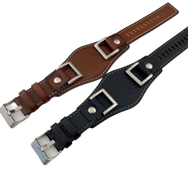 24mm Black Brown Genuine Leather Watch Strap Band For FSL JR1157 watches