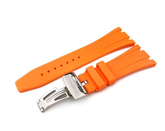 28mm Orange Rubber Silicone Strap Band fits AP Royal Oak Offshore Deployment Clasp