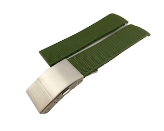 21mm Khaki Green Rubber Silicone Strap Band fit LNG Conquest Watches Clasp Buckle + Pins and Tool