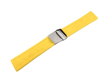 Żółty pasek gumowy silikonowy 22 mm 24 mm kompatybilny z zegarkiem nurkowym BRT Srebrna klamra + szpilki i narzędzie do majsterkowania