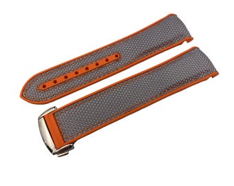 20mm 22mm Grey/Orange Fabric/Rubber Silicone Strap Band fits OMG SeaMaster PlanetOcean Watches Deployment Clasp/Buckle + Pind/Tool