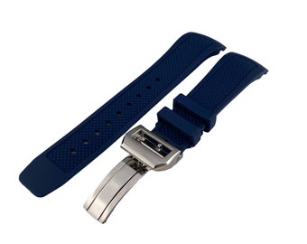 Cinturino/cinturino in gomma/silicone blu navy scuro da 22 mm, compatibile con fibbia/fermaglio pilota I-C Watches + strumento e perni