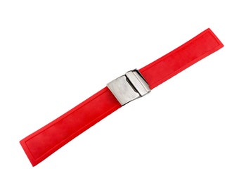 Red 22mm 24mm Rubber Silicone Strap Band compatible with BRT Diving watch Silver Clasp Buckle + Pins and DIY Tool