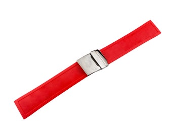 Bracelet en caoutchouc silicone rouge 22mm 24mm compatible avec montre de plongée BRT boucle fermoir argent + broches et outil de bricolage