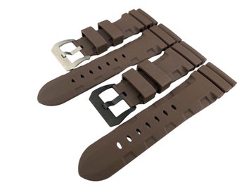 24mm 26mm Brown Rubber Silicone Diving Strap Band fit PAN OFF Watches
