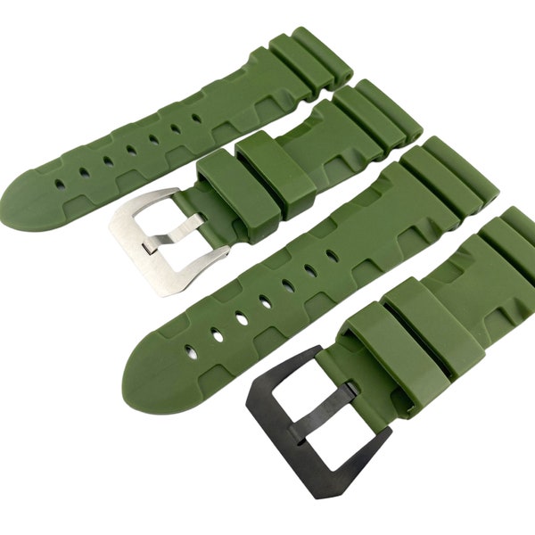24mm 26mm Green Rubber Silicone Diving Strap Band fit PAN OFF Watches