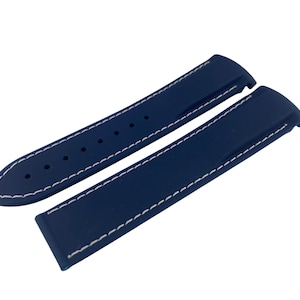 20mm 22mm Navy Blue/White Rubber Silicone Strap Band fits OMG SeaMaster PlanetOcean Watches Deployment Clasp/Buckle All Colors + Pins/Tool