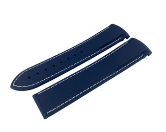 Correa de silicona de caucho azul marino/blanco de 20 mm y 22 mm, compatible con relojes OMG SeaMaster PlanetOcean, cierre/hebilla desplegable, todos los colores + pasadores/herramienta