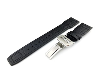 Cinturino in vera pelle nera da 22 mm adatto per orologi I-C con fibbia/fermaglio + perni e strumento