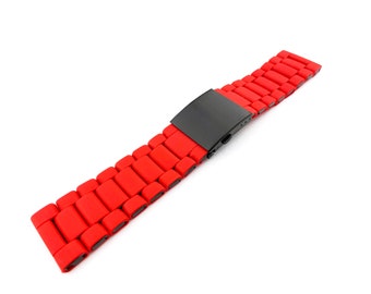 Red Rubber Steel Strap Band fits DZ DZ7396 / DZ7370 / DZ4289 Watches 28mm 26mm 24mm