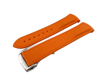 Correa de silicona de caucho naranja de 20 mm y 22 mm compatible con relojes OMG SeaMaster PlanetOcean. Cierre/hebilla desplegable. Todos los colores. + Pin y herramienta.
