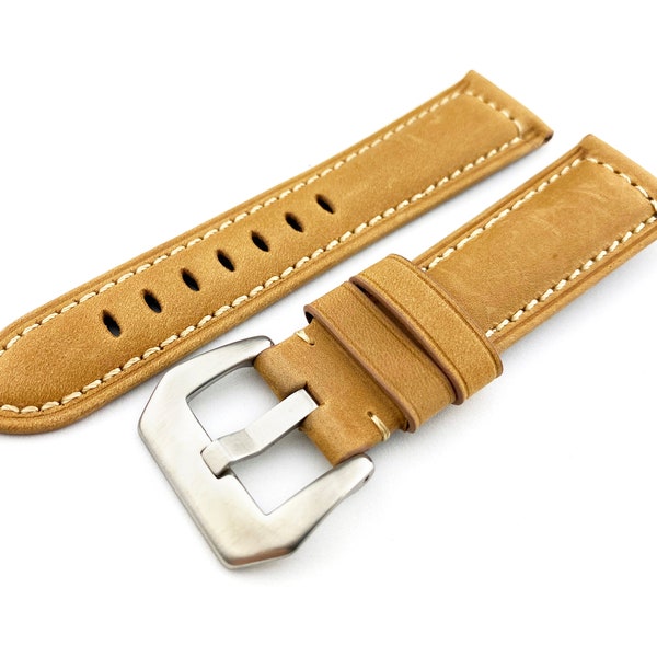Bracelet en cuir véritable marron clair pour montres PAN OFF 20, 22 24, 26 mm
