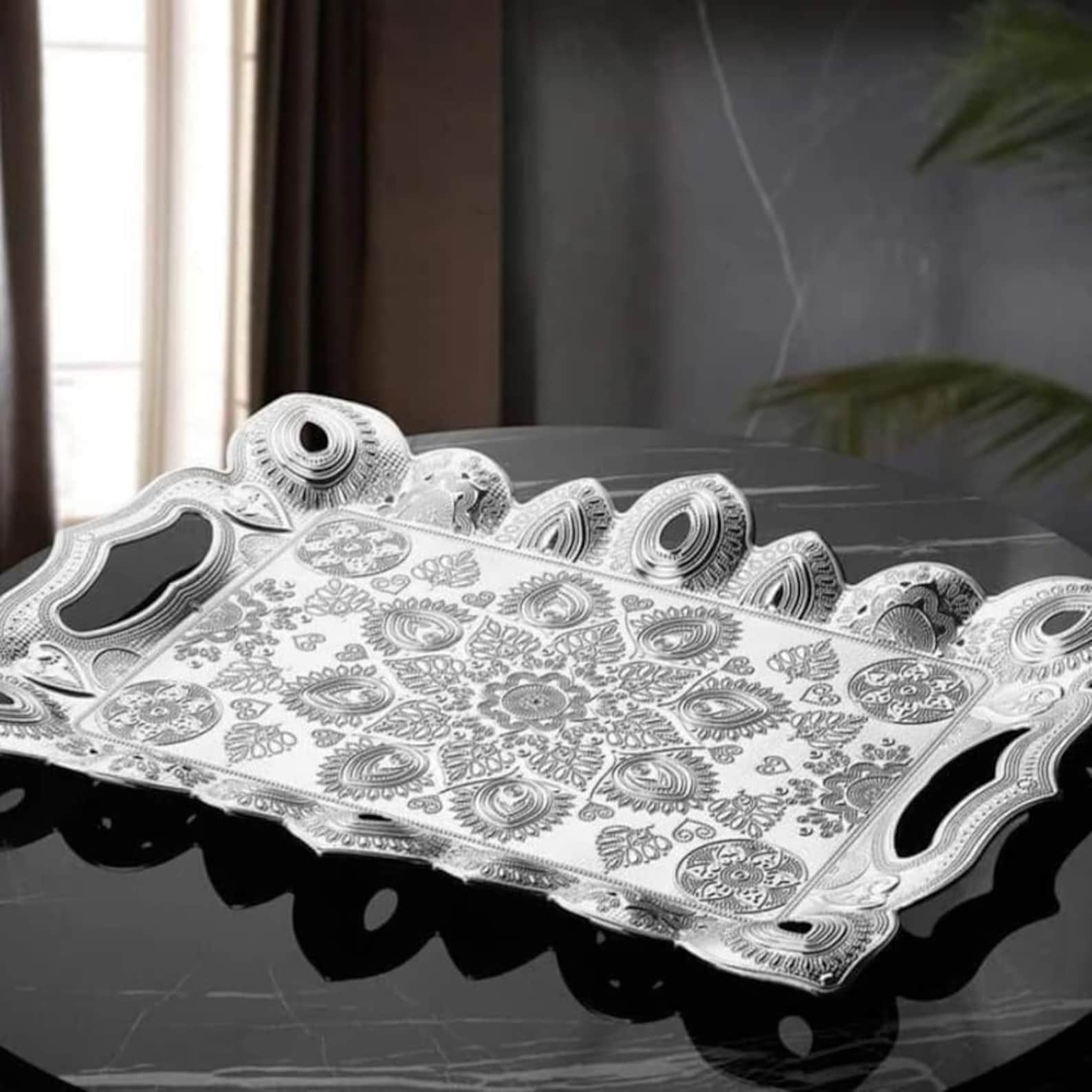 Turkish Coffee Set Serving Tray Gold Pattern Handmade Gift Etsy