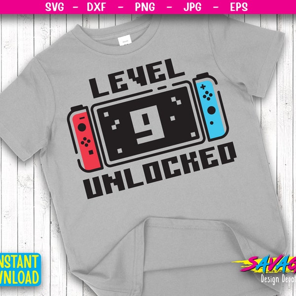 Level 9 Unlocked SVG | 9th Birthday Boy Nine Years Old | Gamer Funny Kids Computer Video Game Svg | PNG Eps, cut files