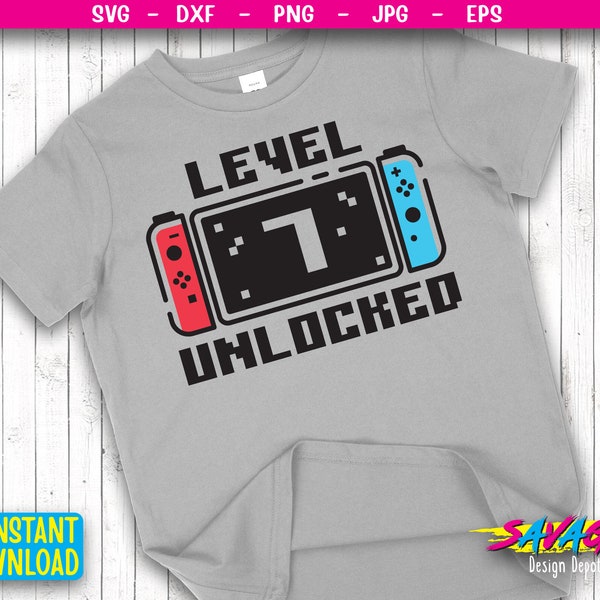 Level 7 Unlocked SVG | 7th Birthday Boy Seven Years Old | Gamer Funny Kids Computer Video Game Svg | PNG Eps, cut files