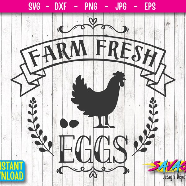 Funny Chicken SVG Cut File , Farm Fresh Eggs SVG, Farmhouse Prints, Farm Printable, Farmers Market SVG, Png Eps Jpg v3