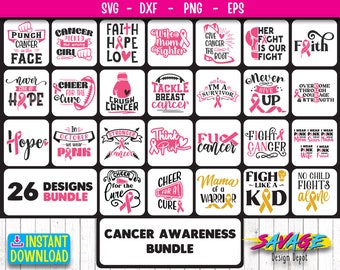 Cancer Awareness SVG | Breast Cancer svg Cut Files | 26 Designs Cancer Bundle SVG instant download