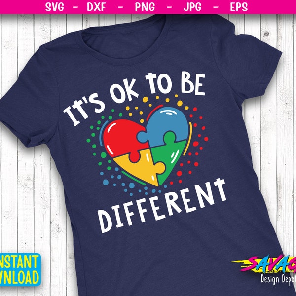 Autism awareness SVG cut file | Its ok to be Different SVG | Autism mom svg | Puzzle SVG | autism sign svg | awareness puzzle heart Png v1