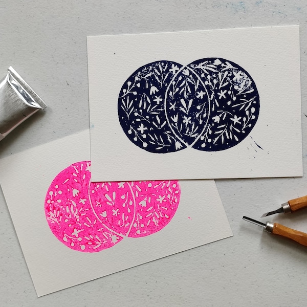 Original Art || Original Print || Floral Moon || Spring Moon || Wall Art || Lino Print || Lino Carving