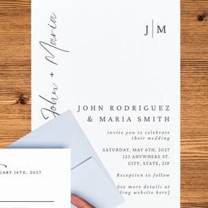 Minimalist Wedding Invitation and RSVP Card, Black and White Wedding Invite, Simple Invitation, Reservation Card, Matching Invitations Set