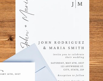 Minimalist Wedding Invitation and RSVP Card, Black and White Wedding Invite, Simple Invitation, Reservation Card, Matching Invitations Set