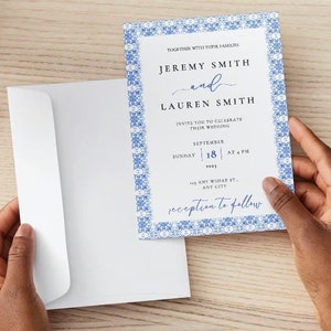Portuguese Wedding Invitation Template; Blue Wedding; Blue Tile; Italy, Italian Tile, European Wedding Invite
