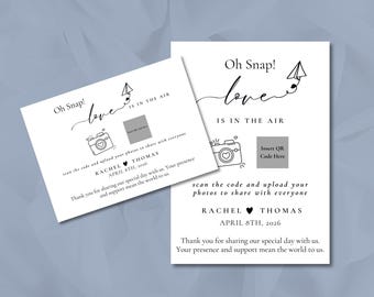 Oh Schnapp! Liebe ist in der Luft Hochzeit QR-Code-Karte, Fotos festhalten, Hochzeitsfoto-Zeichen druckbar, scannbares Photo-Sharing-Zeichen, Teilen Sie die Liebe