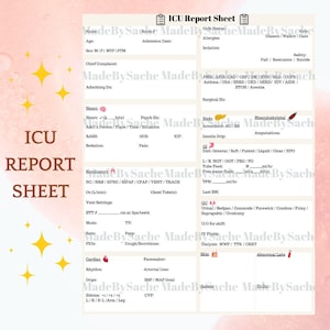 Druckfertiger Intensivpflege ICU Nurse Report Sheet, Nurse Brain, Handoff Sheet, ICU Report