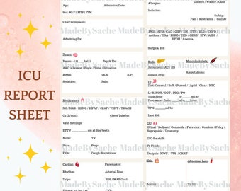 Printable Critical Care ICU Nurse Report Sheet, Nurse Brain, Handoff Sheet, ICU Report