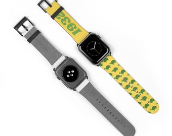 Correa para Apple Watch Chi Eta Phi: cuero sintético amarillo y verde, regalo de hermandad