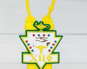 Chi Eta Phi Hand Sanitizer Holder with Bottle | Sorority Travel Size | Nurse Gift | Green & Yellow Sorority Accessories