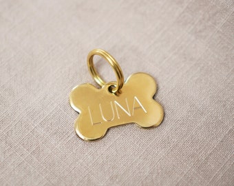 Hundemarke Knochen, Personalisierbar, Hunde-ID-Tag, Gravierte Hundemarke, Dog-Tag, Messing