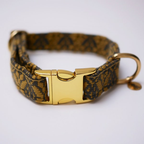 Hundehalsband Orient, Halsband Hund Gold Oliv, Handgefertigt