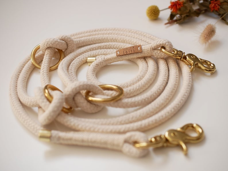 Dew collar, dew line, set, retrieverleine, cotton rope, wrapping cream image 1