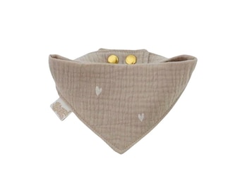 Hundehalstuch Herzen, Musselin, Halstuch Hund, Taupe