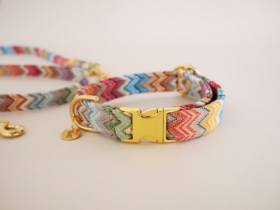 Buntes Hundehalsband | Handgemachtes Halsband für Hunde | Verstellbar | Hundezubehör | Zickzack Muster
