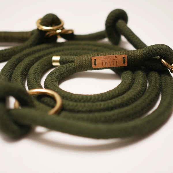 Dew leash dog, set, retriever line, dew collar, cotton rope dog leash, dark green