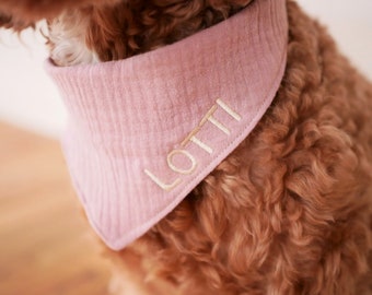 Bandana pour chien personnalisable avec prénom - rose, mousseline
