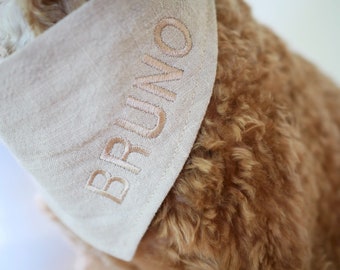 Bandana pour chien en lin beige, bandana pour chien personnalisable