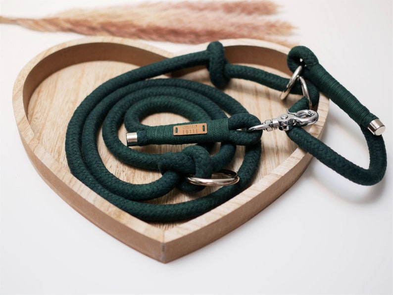 Tauhalsband, Tauleine Dog, Set, Retrieverleine, Dog leash made of cotton dew, Ivy green image 3