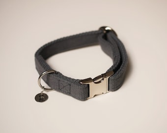 Dog collar grey, collar made of cotton, adjustable