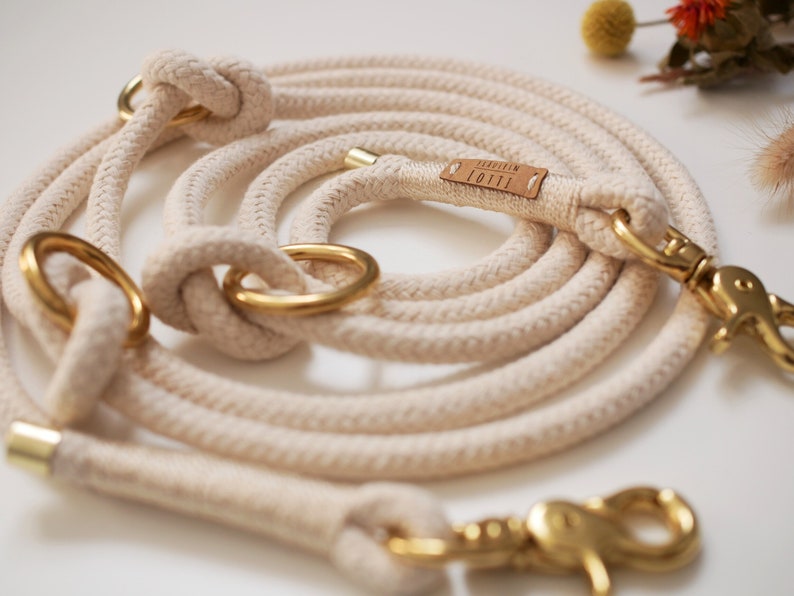 Dew collar, dew line, set, retrieverleine, cotton rope, wrapping cream image 2