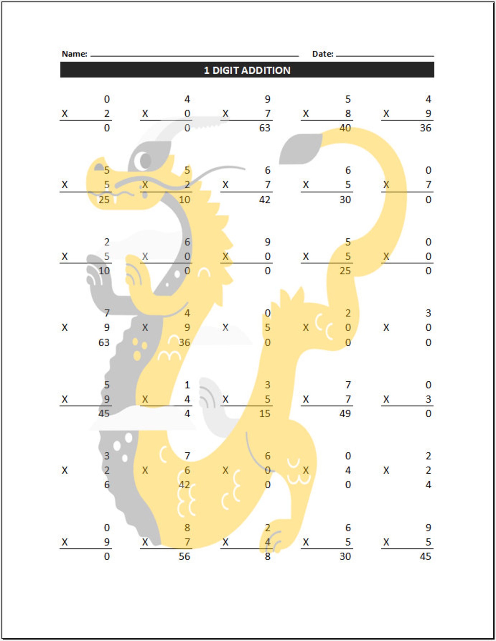 Multiplication Worksheet Generator User Selects 1 to 2 Digits | Etsy