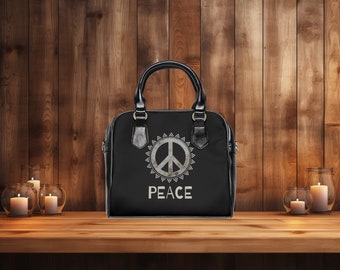 Peace Sign Handbag Shoulder Bag Crossbody Bag Purse, Vegan Leather Handbag, Boho Cottagecore Hippie Spiritual Aesthetic, Spiritual Gift