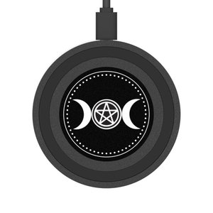 Triple Moon Goddess Wireless Charging Pad for Smartphone, Universal iPhone Android Charging Station Phone Charger, Witchy Pagan Occult Gift